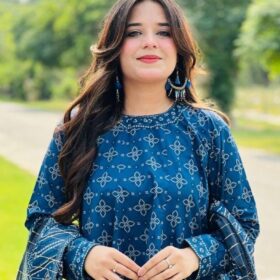 Uswa Zia 3 Piece Printed Swiss Lawn Suit – Blue (hc)