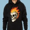 black hoodie with ghost skull print for men and boys
