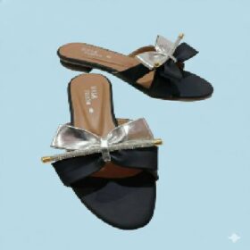 new fashion new design black bow slide sandals with crystal accent for women(hc)