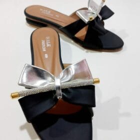 new fashion new design black bow slide sandals with crystal accent for women(hc)