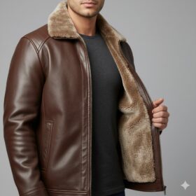 Men’s Fur-Lined PU Leather Winter Jacket(Mk)