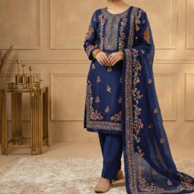 Women's Stitched Suit Set - 3 Pcs Hand Embroidered with Organza Dupatta(mk)