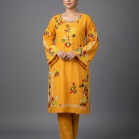 2 Pcs Women's Stitched Linen Embroidered Shirt And Trouser(mk)