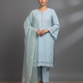 3 Pcs Women's Stitched Cotton Embroidered Suit(mk)