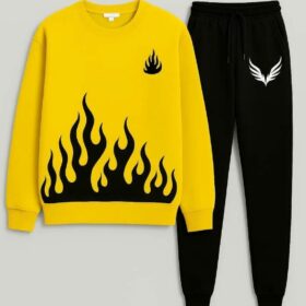 Men's Fleece Printed Sweatshirt Track Suit(mk)