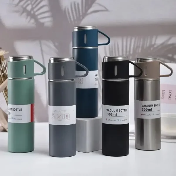 500ml Stainless Steel Vacuum Flask Water Bottle With 2 Extra Cups (160ml)(hc) - Image 1