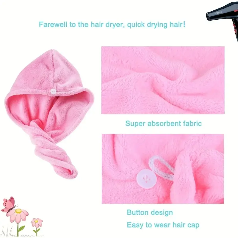 Quick Dry Coral Velvet Bath Towel Cap (pks) - Image 2