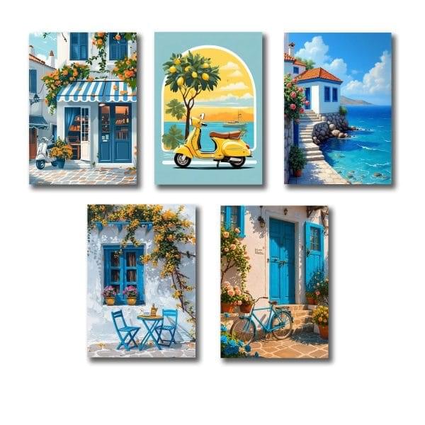 Set Of 5 Italian Vintage Homes Art Themed Wall Art Wooden Sticky Phototile Frames For Wall Home And Girls Room Decoration(hc) - Image 1