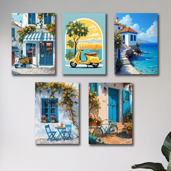Set Of 5 Italian Vintage Homes Art Themed Wall Art Wooden Sticky Phototile Frames For Wall Home And Girls Room Decoration(hc) - Image 3