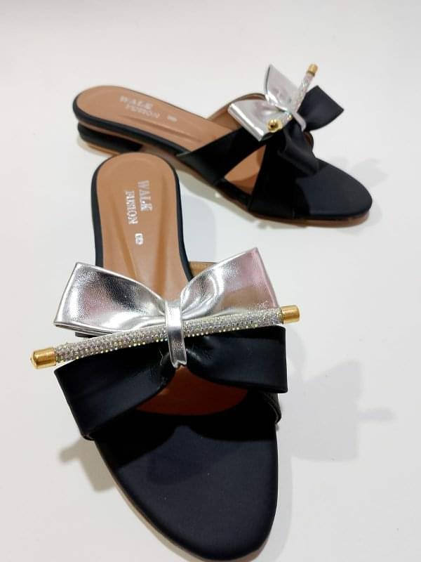 new fashion new design black bow slide sandals with crystal accent for women(hc)