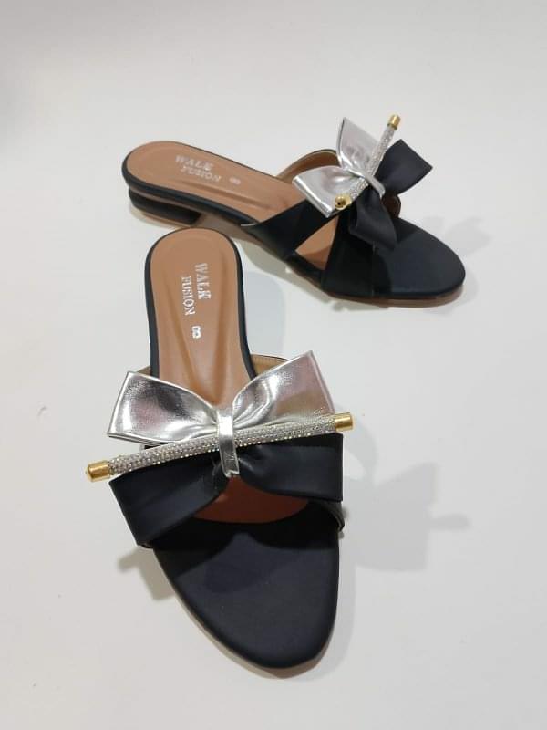 new fashion new design black bow slide sandals with crystal accent for women(hc)